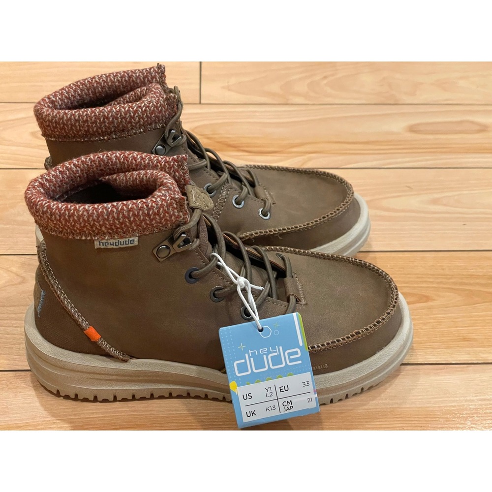 Hey Dude Bradley Youth Boots Brown Knit Collar Lace Up Shoes Size‎ Y1 L2 EU 33